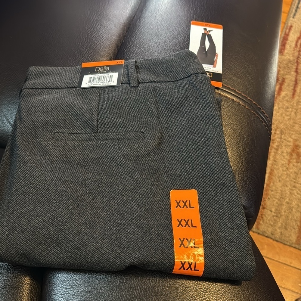 Dalia Womens Pull On Tummy Control Mid Rise Narrow Leg Dark Heather Charcoal XXL